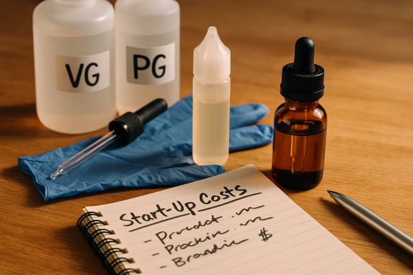 Visual peralatan produksi dan simulasi biaya usaha liquid vape